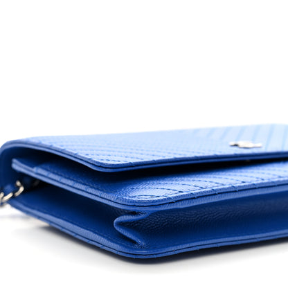 Chanel Caviar Chevron Quilted Wallet On Chain WOC Bright Blue 10 of 12