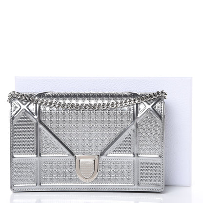 Christian Dior Metallic Patent Micro-Cannage Diorama Wallet on Chain Pouch Silver 11 of 11