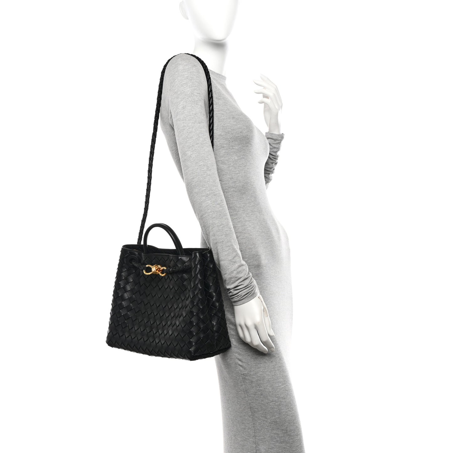Nappa Intrecciato Medium Andiamo Shoulder Bag Black