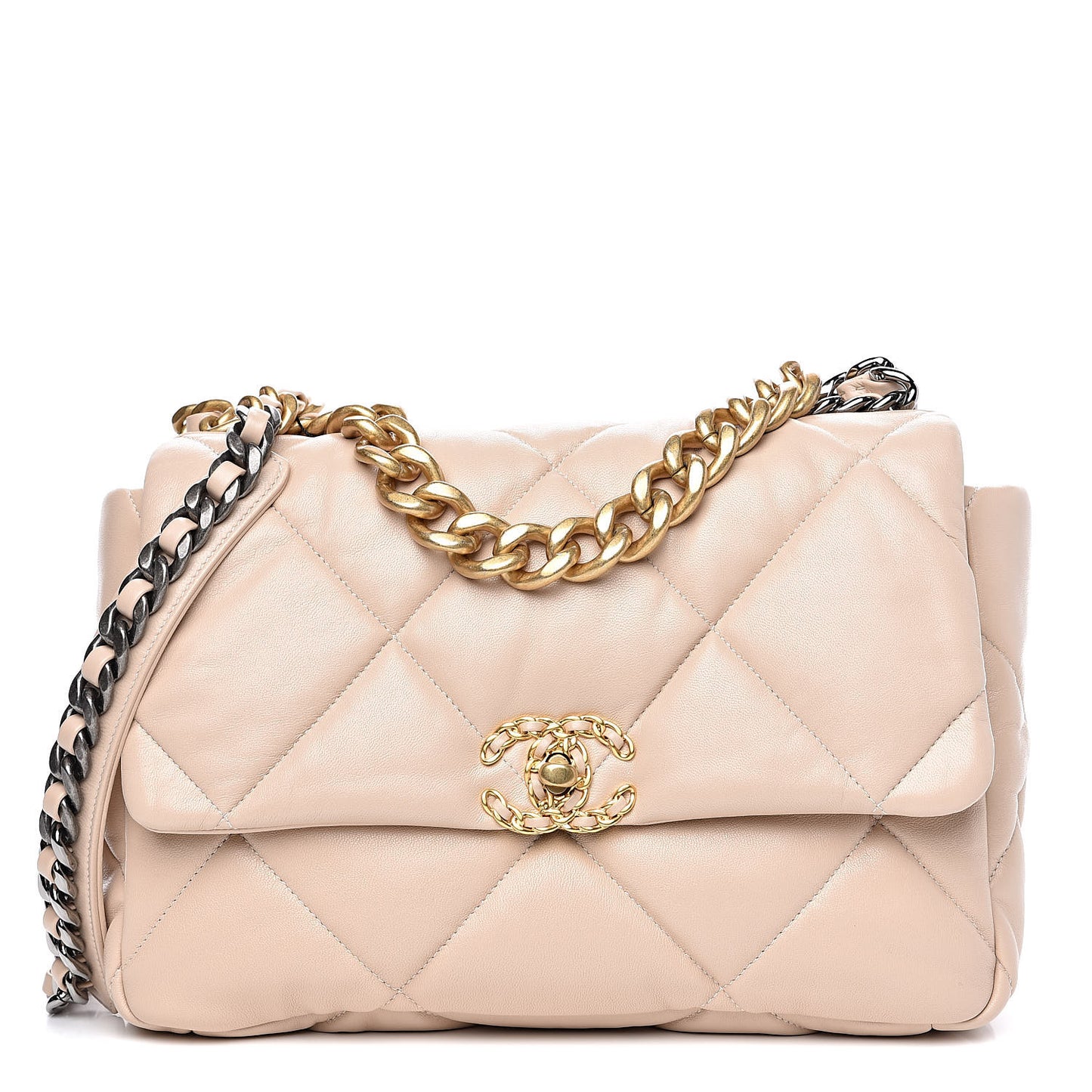 Goatskin Quilted Large 19 Flap Beige