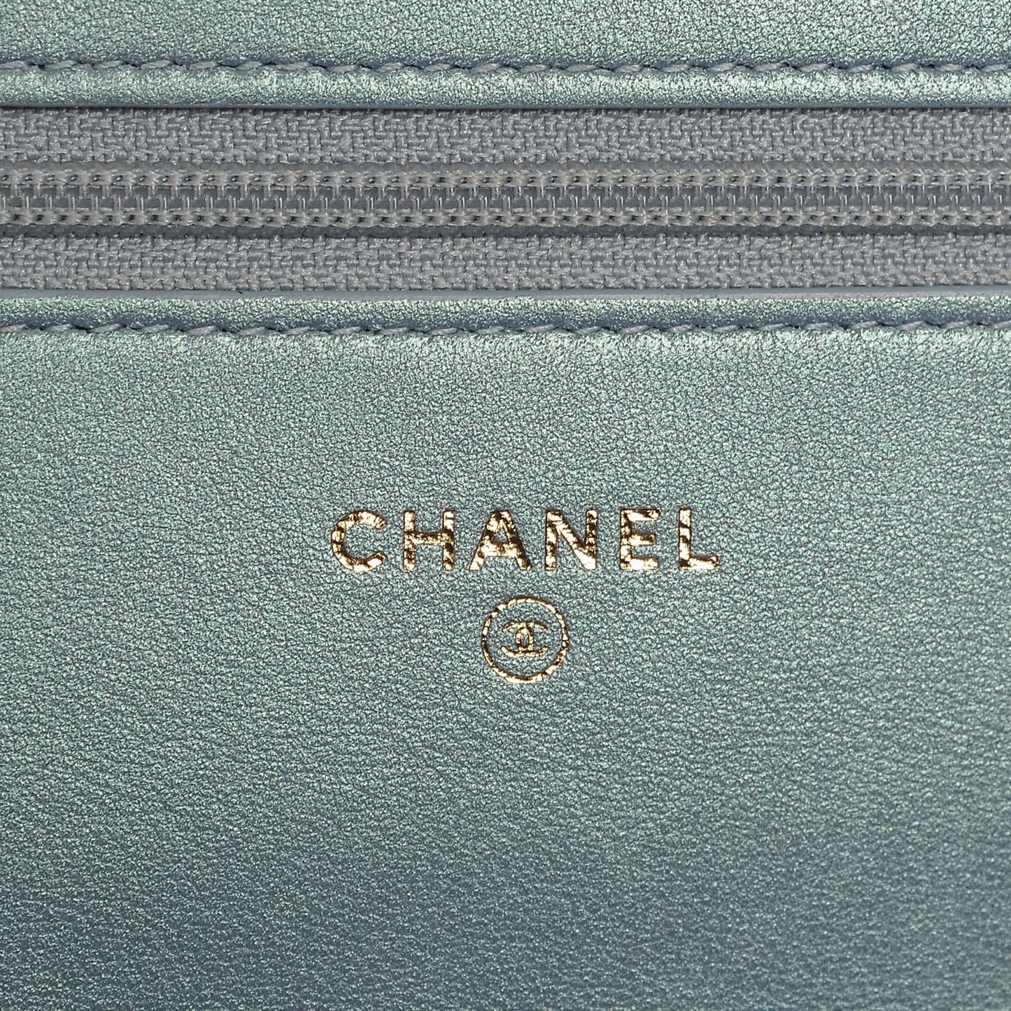 Patent Calfskin Quilted Boy Wallet On Chain WOC Light Blue