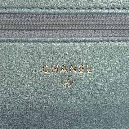 Chanel Patent Calfskin Quilted Boy Wallet On Chain WOC Light Blue 6 of 8