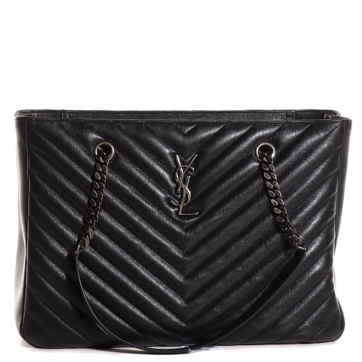 Sheepskin Classic Matelasse Chevron Large Monogram Shopping Bag Black
