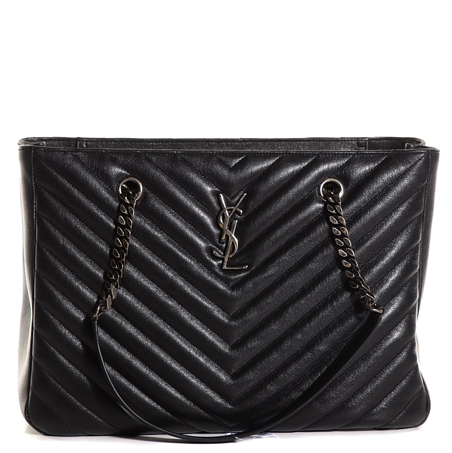 Saint Laurent Sheepskin Classic Matelasse Chevron Large Monogram Shopping Bag Black 10 of 18