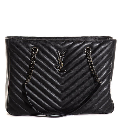 Saint Laurent Sheepskin Classic Matelasse Chevron Large Monogram Shopping Bag Black 10 of 18
