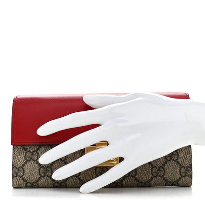 Gucci GG Supreme Monogram Moon Calfskin Padlock Continental Chain Wallet Beige Ebony Hibiscus Red New Rosette 2 of 7