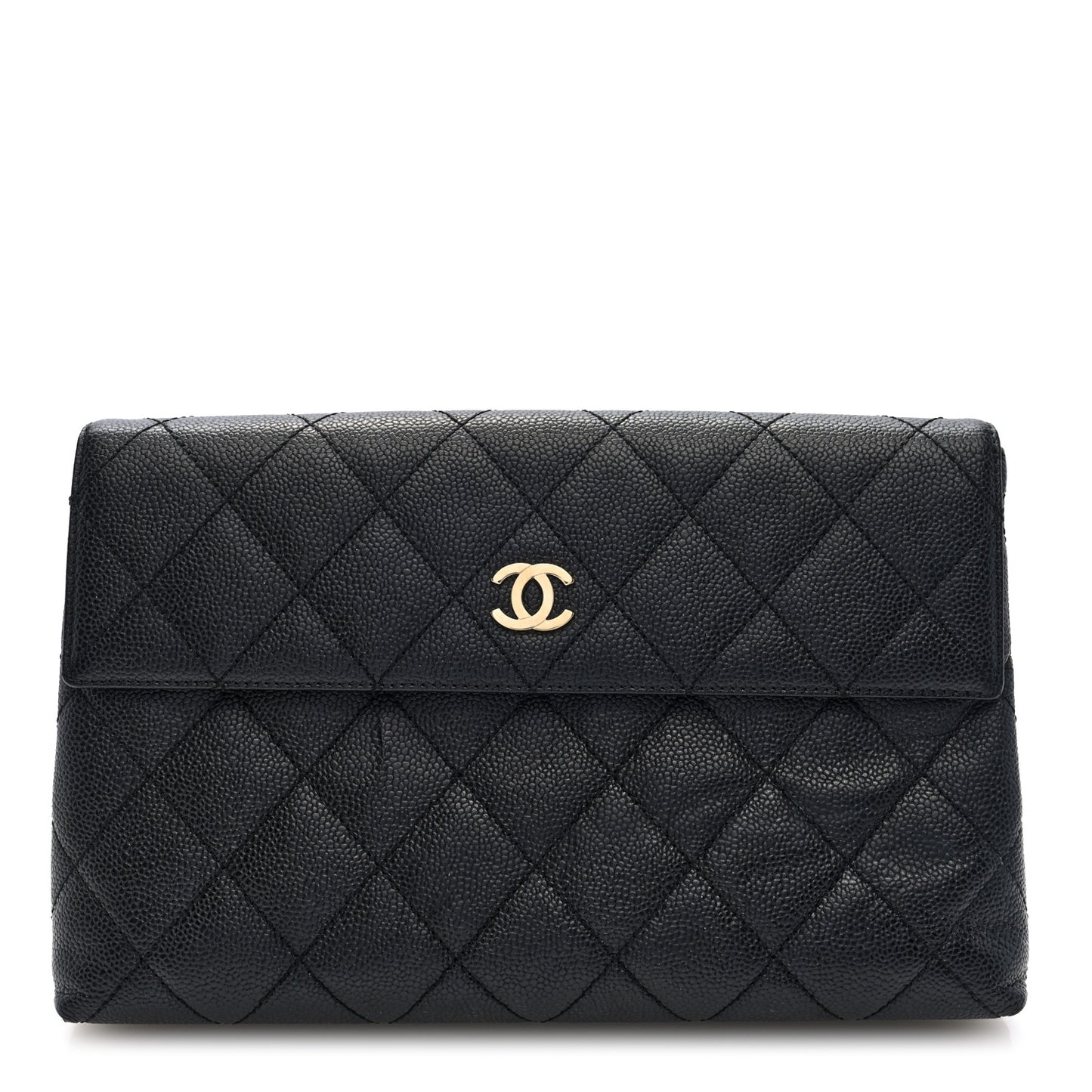 Caviar Quilted CC Beauty Clutch Black