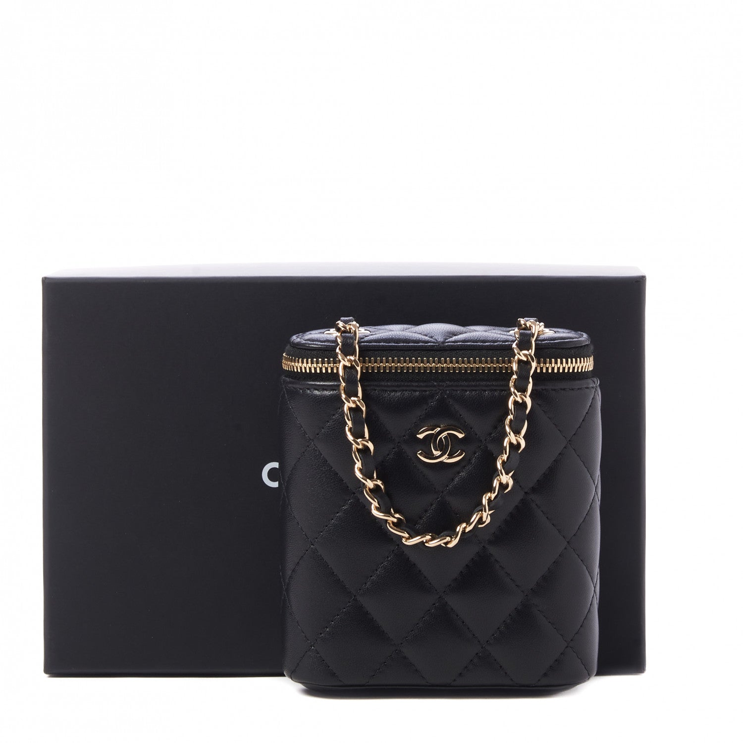 Chanel Lambskin Quilted Small Vertical Coco Beauty Vanity Case With Chain Black 10 of 10