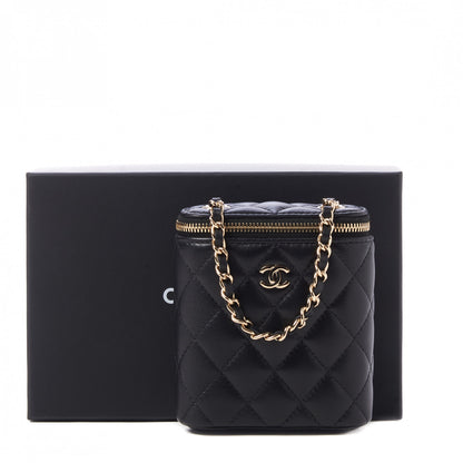 Chanel Lambskin Quilted Small Vertical Coco Beauty Vanity Case With Chain Black 10 of 10