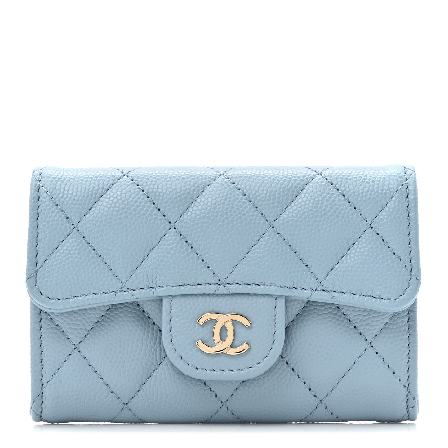 Caviar Quilted Flap Card Holder Wallet Light Blue