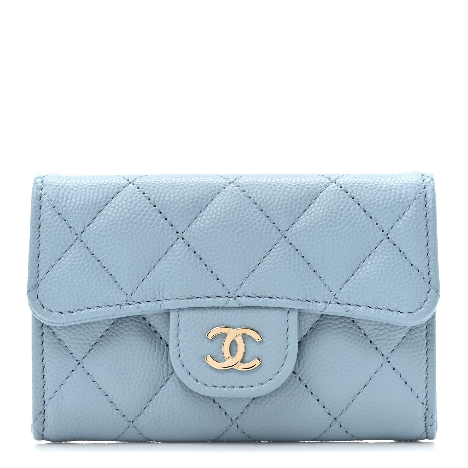 Chanel Caviar Quilted Flap Card Holder Wallet Light Blue 1 of 9