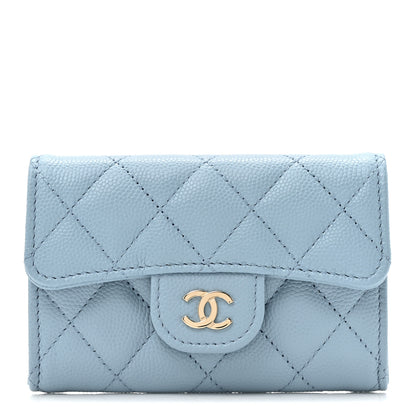 Chanel Caviar Quilted Flap Card Holder Wallet Light Blue 1 of 9