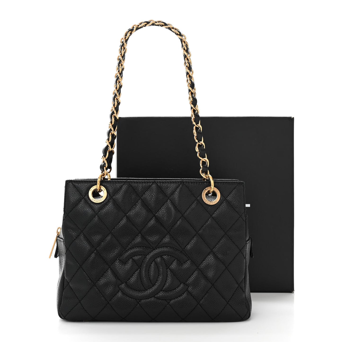 Caviar Quilted Petit Timeless Shopping Tote PTT Black
