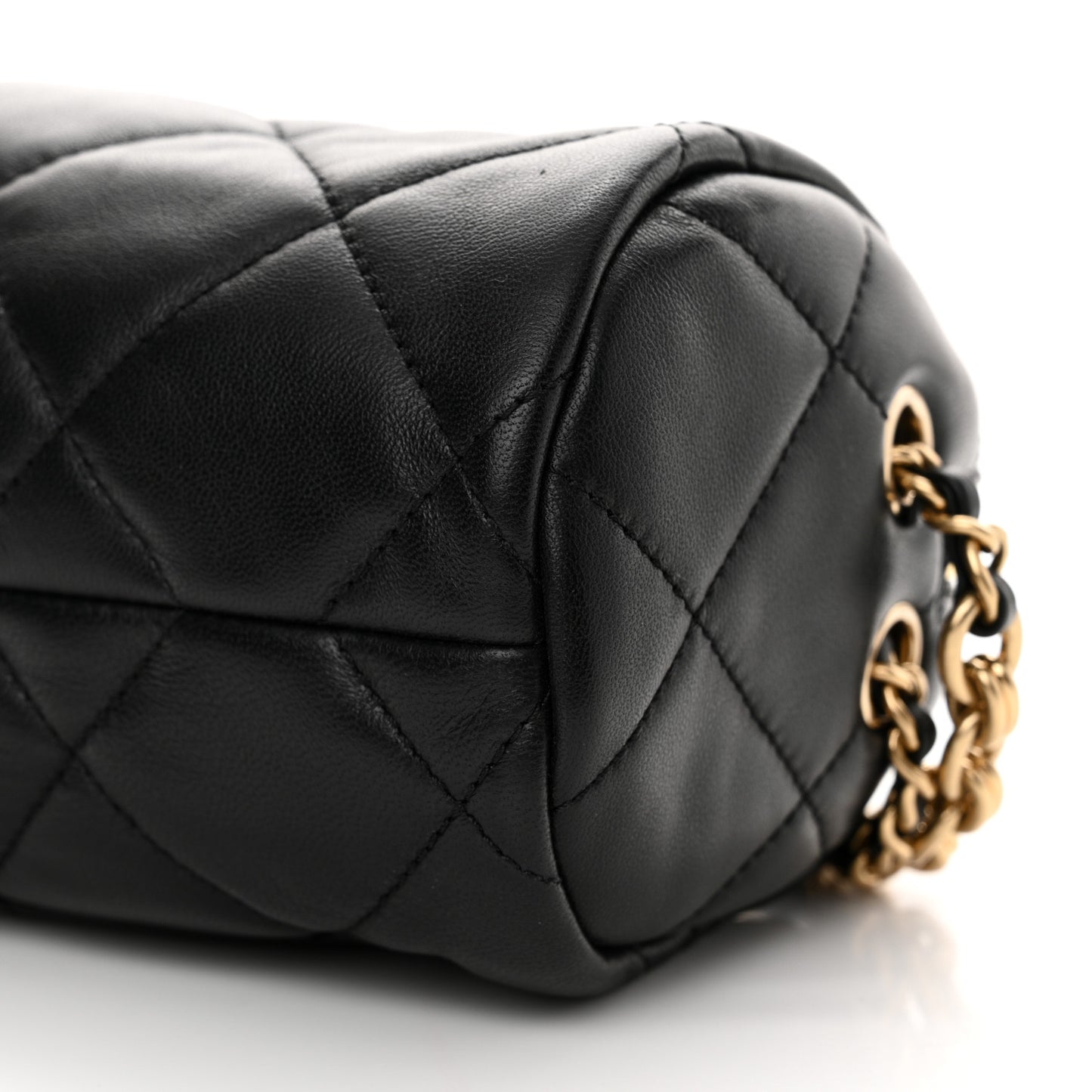 Lambskin Pearl Quilted CC Mini Bowling Bag Black