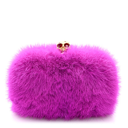 Alexander McQueen Mink Fur Britannia Skull Box Clutch Fuchsia 1 of 9