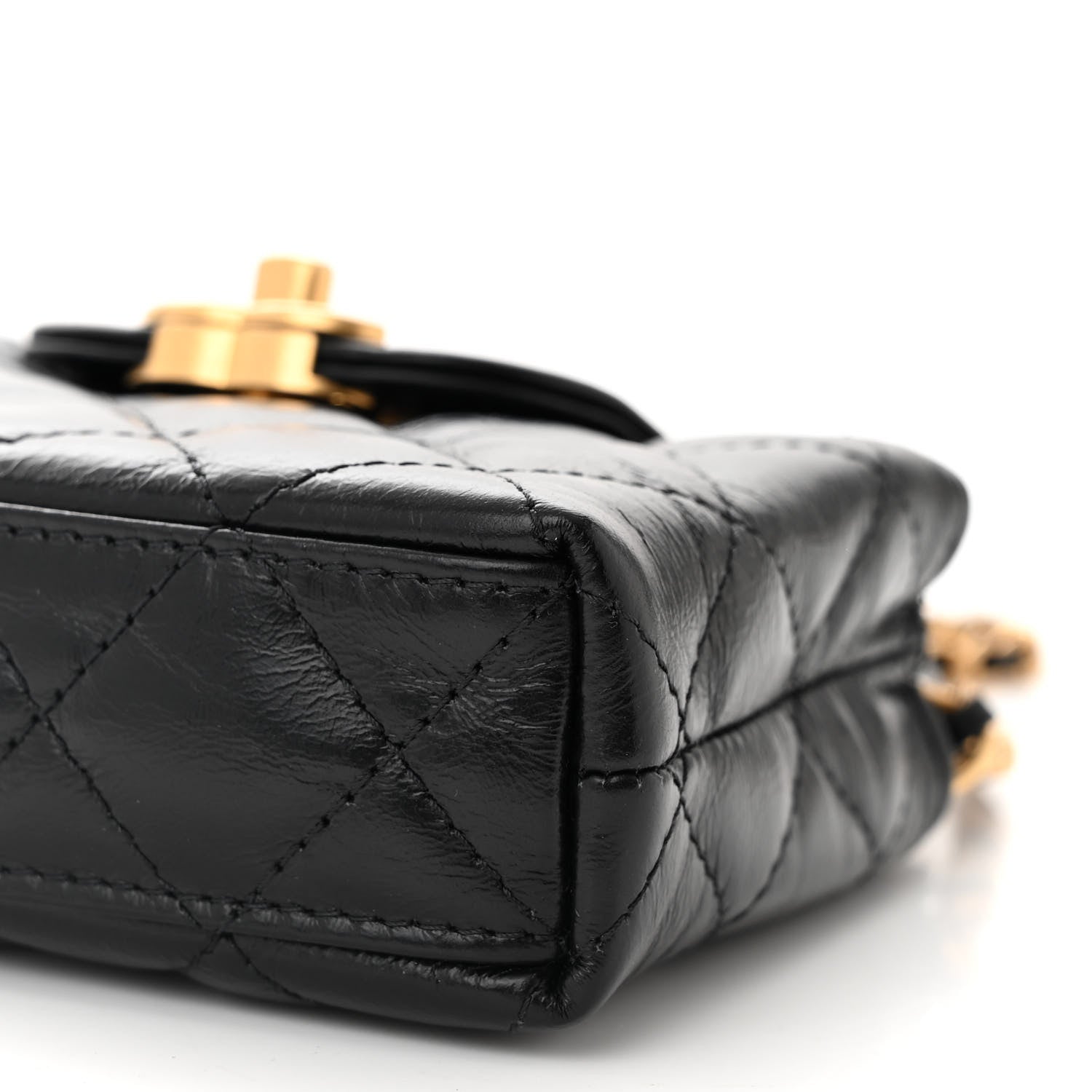 Chanel Shiny Aged Calfskin Quilted Mini Nano Kelly Shopper Black 9 of 10
