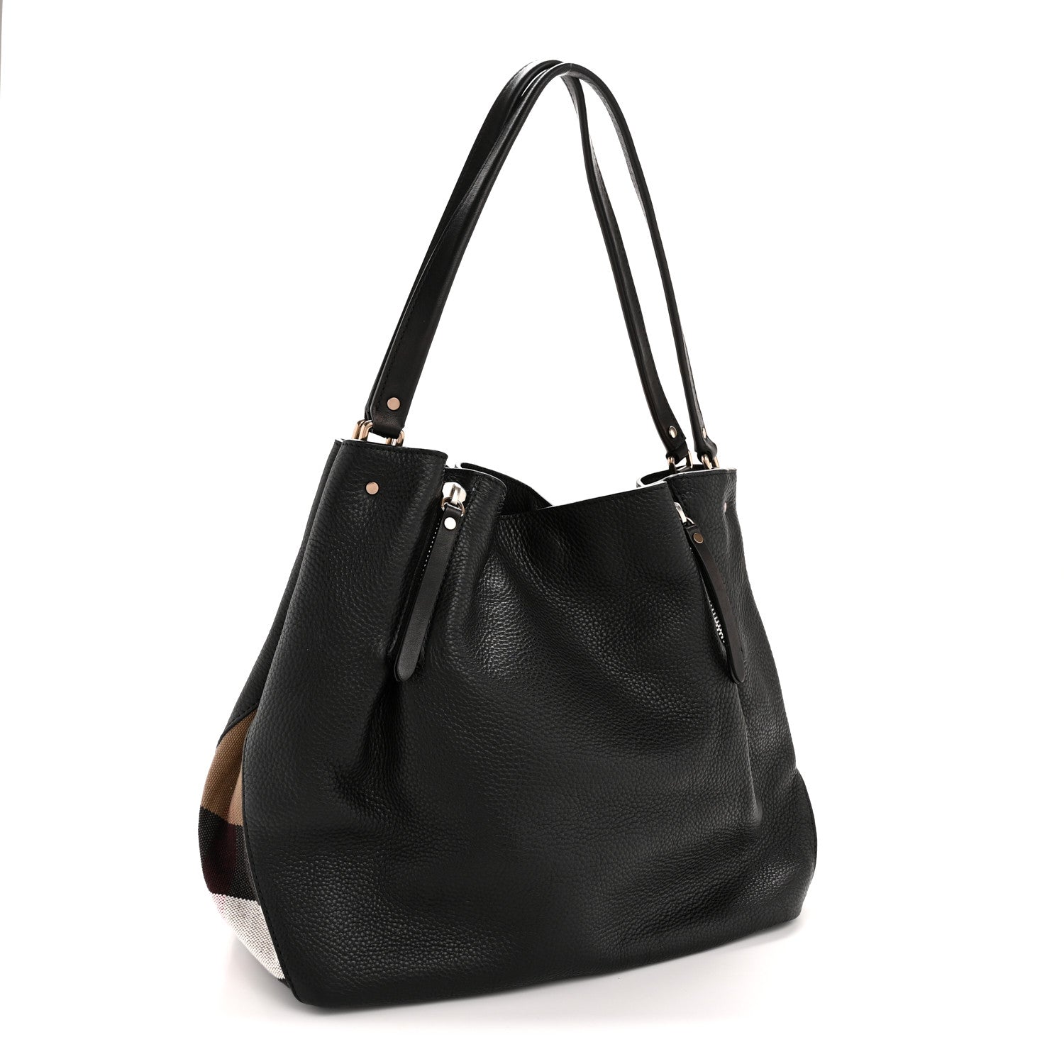 Burberry Grainy Calfskin House Check Medium Maidstone Black 3 of 14