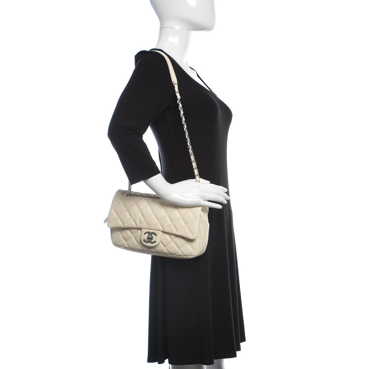 Chanel Caviar Quilted Medium Easy Flap Dark White 2 of 10