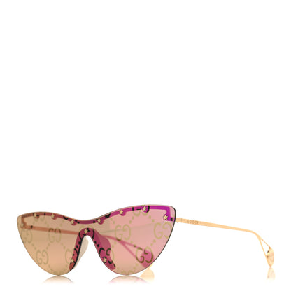 Gucci Metal Rimless Star Studded Monogram 90mm Cat Eye GG0666S Sunglasses Mirror Purple 1 of 7