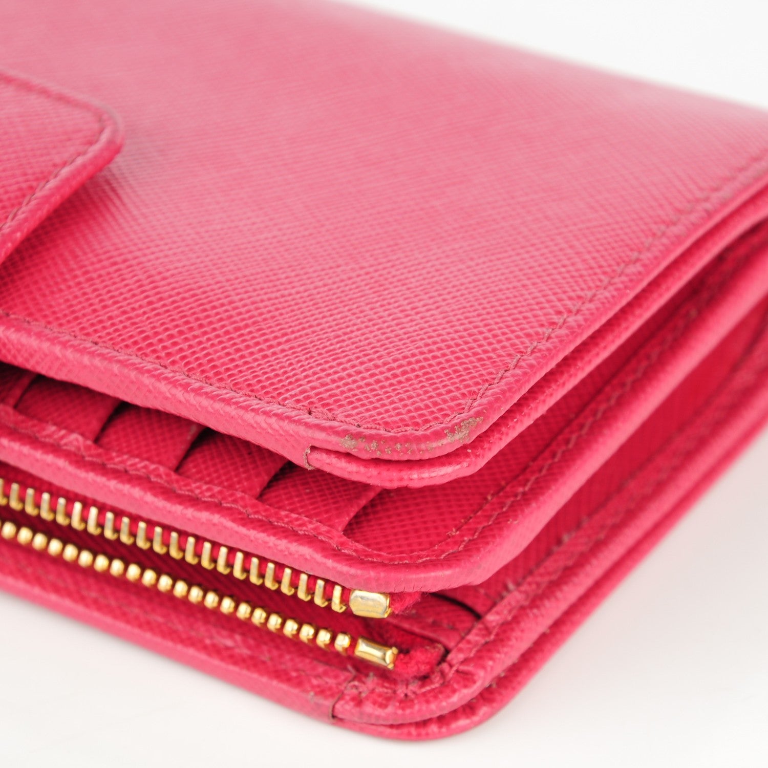 Prada Saffiano Metal Compact Wallet Ibisco 2 of 10