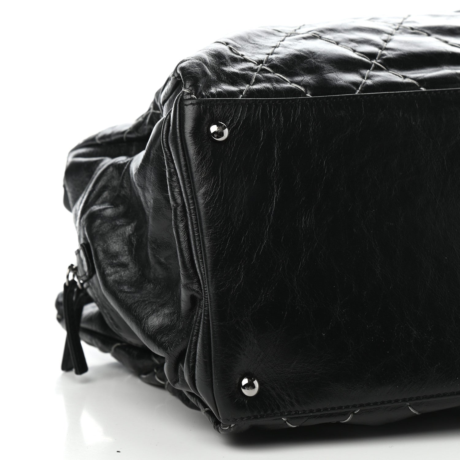 Chanel Glazed Goatskin Double Contrast Stitch Large Tote Black 8 of 11