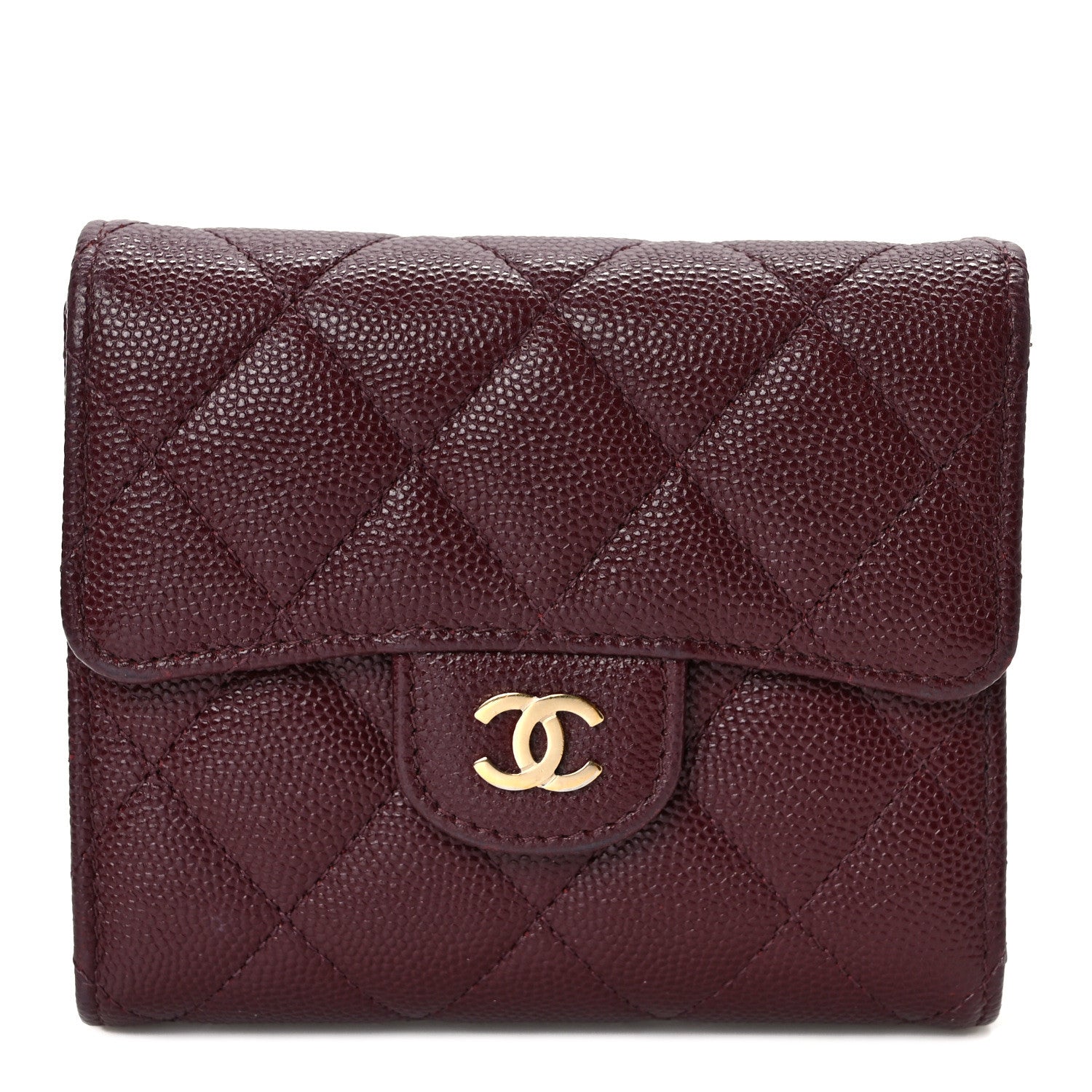 Chanel Caviar Quilted Compact Flap Wallet Burgundy 1 of 7