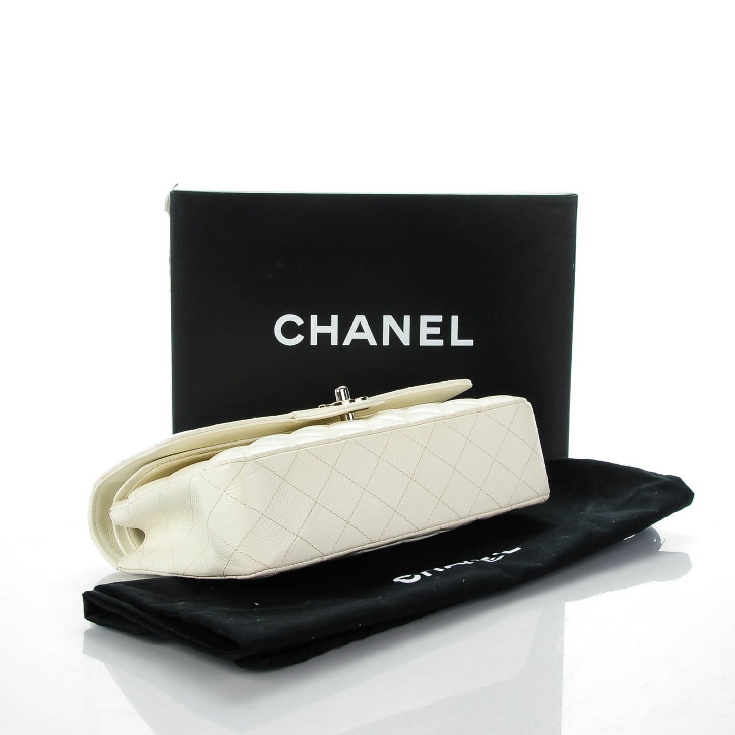 Caviar Quilted Medium Double Flap White
