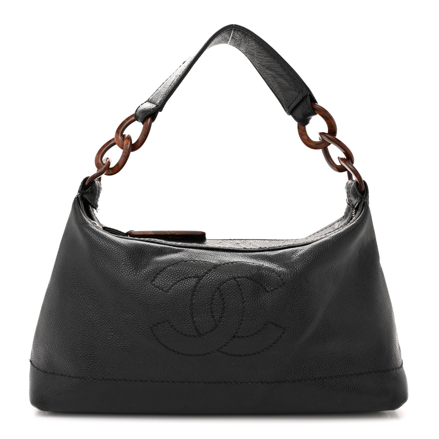 Chanel Caviar CC Wood Chain Hobo Black 1 of 15