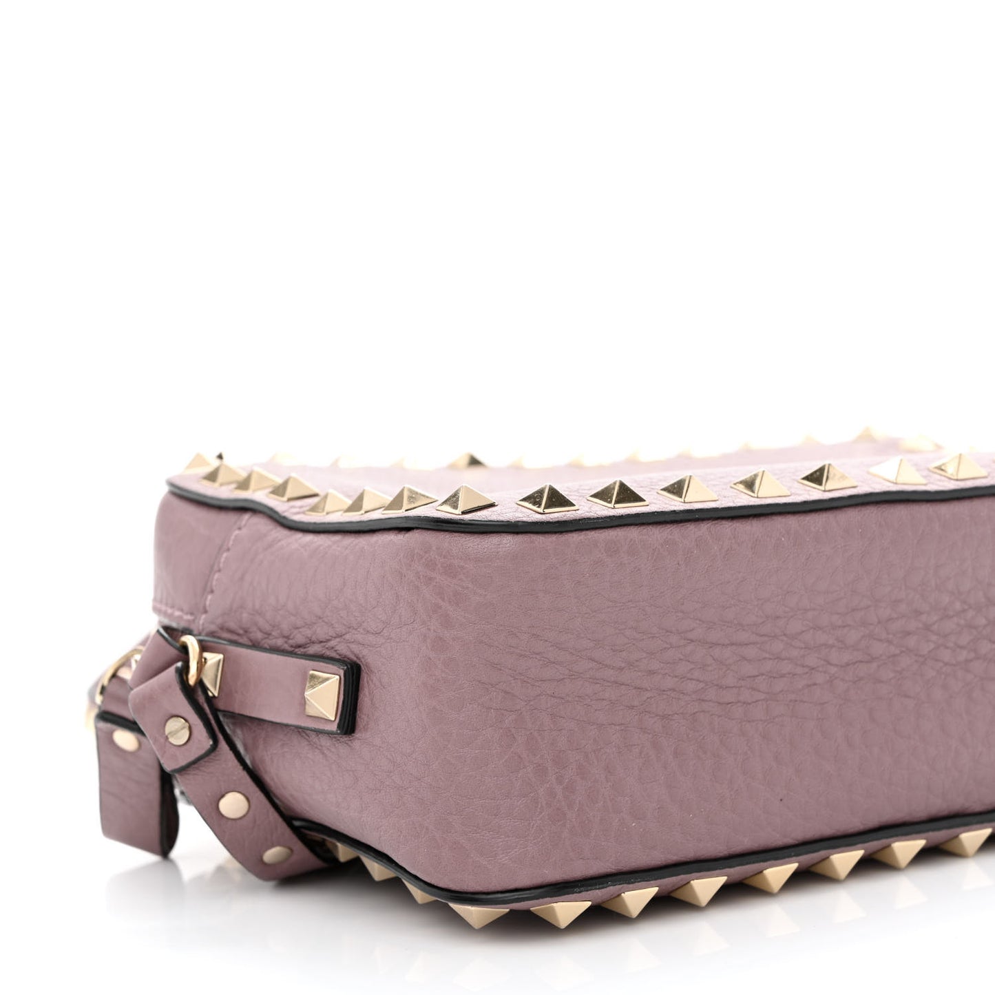 Pebbled Calfskin Rockstud Camera Crossbody Bag Dark Mauve