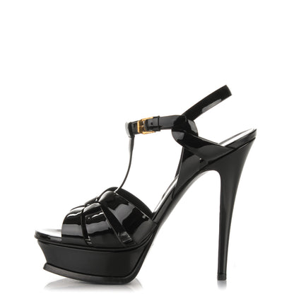 Saint Laurent Vitello Vernice Tribute 105 Platform Sandals 38.5 Black 1 of 9