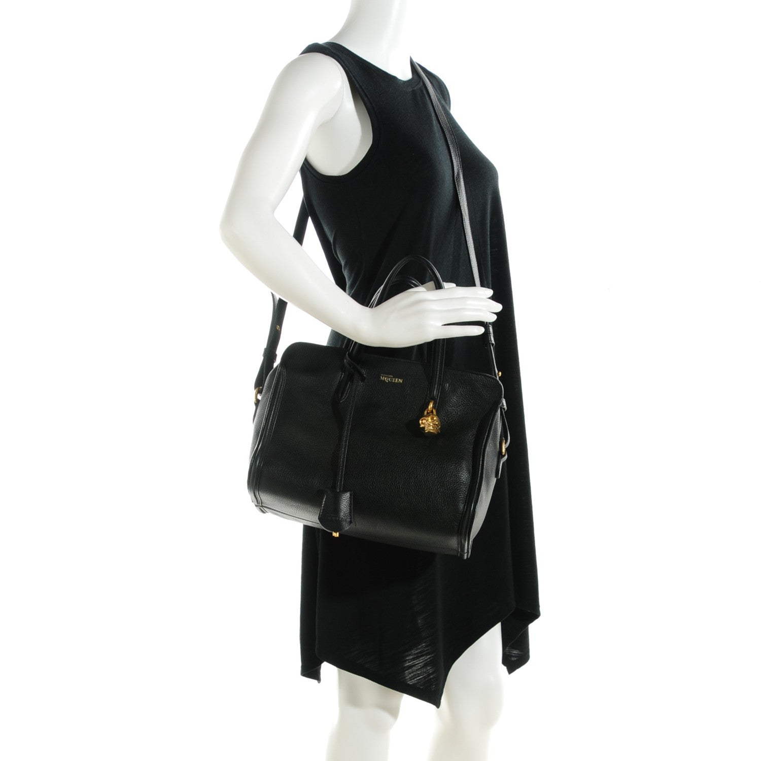 Alexander McQueen Pebbled Calfskin Medium Skull Padlock Zip Around Tote Black 3 of 8