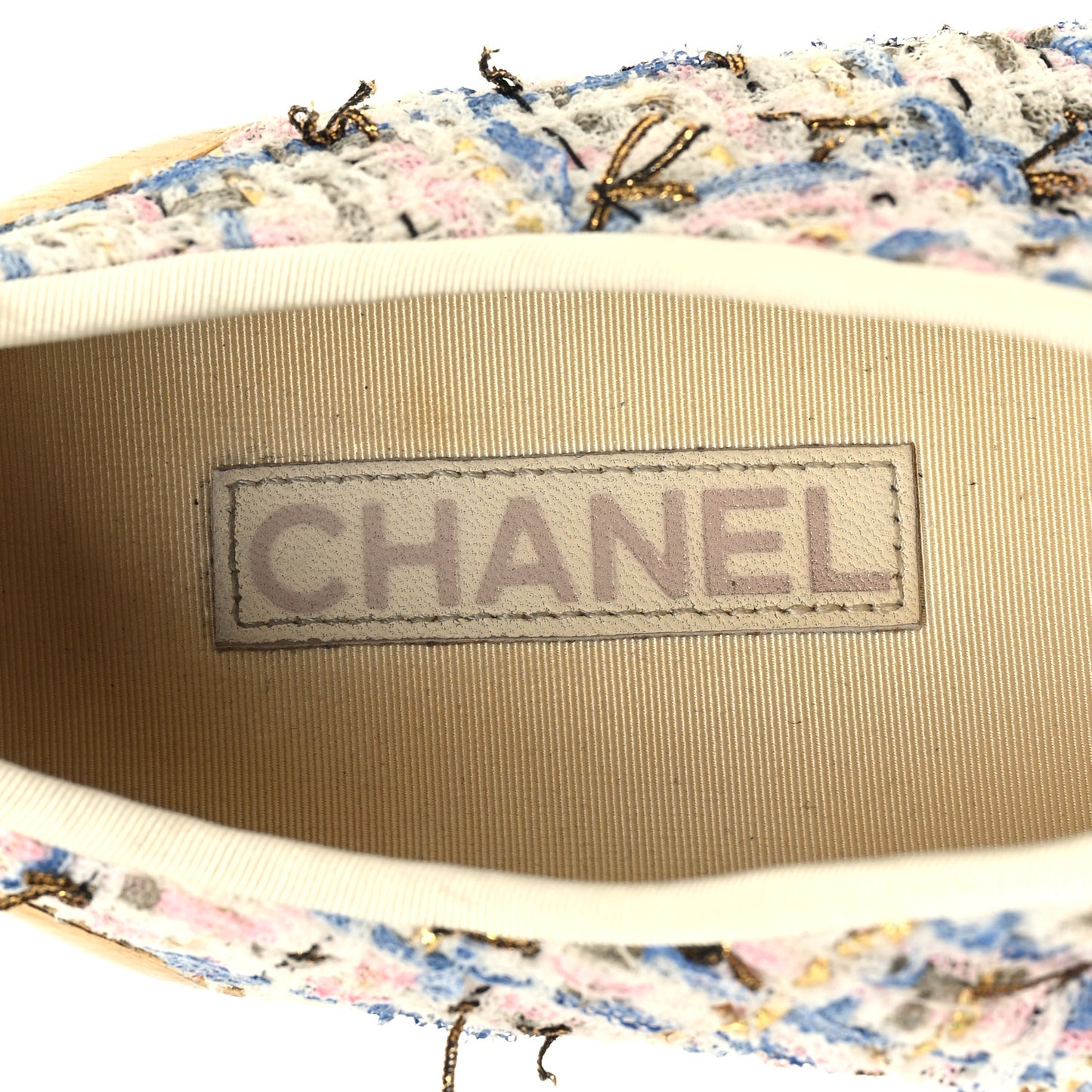 Tweed Laminated Lambskin Lace Up Espadrilles 39 Pink Blue Gold White