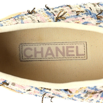 Chanel Tweed Laminated Lambskin Lace Up Espadrilles 39 Pink Blue Gold White 8 of 9