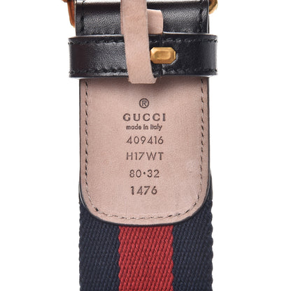 Gucci Nylon Calfskin Double G Web 40mm Belt 80 32 Blue Red Black 4 of 7