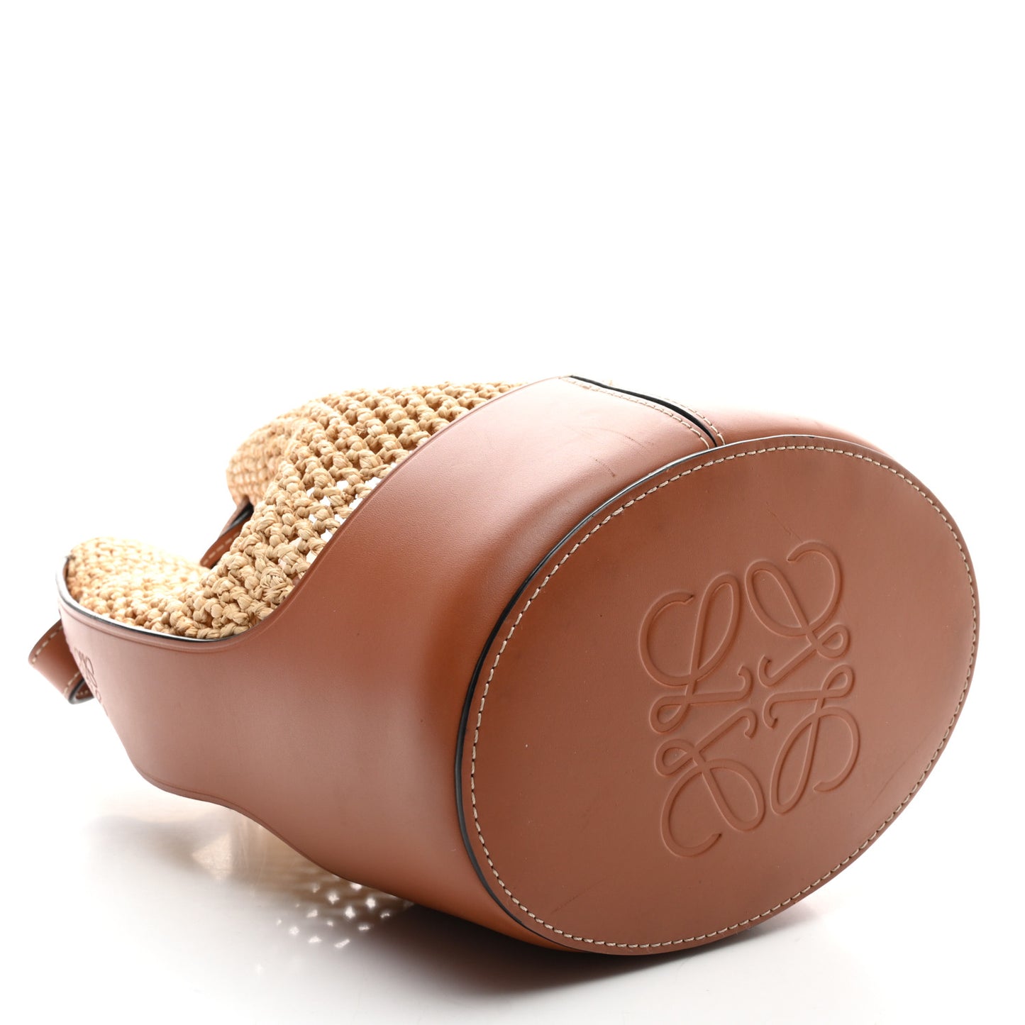 Raffia Calfskin Balloon Bucket Bag Natural Tan