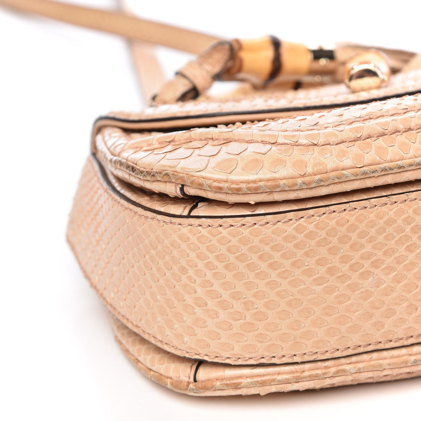 Python Small New Bamboo Top Handle Bag Beige