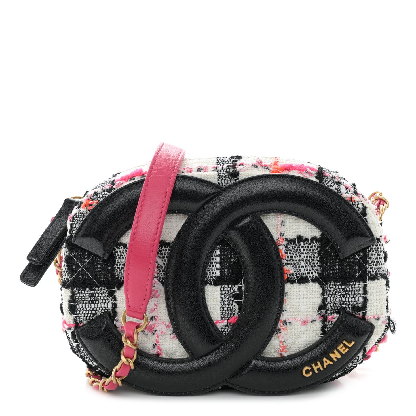Tweed Lambskin Quilted Coco Midnight Camera Case White Black Multicolor