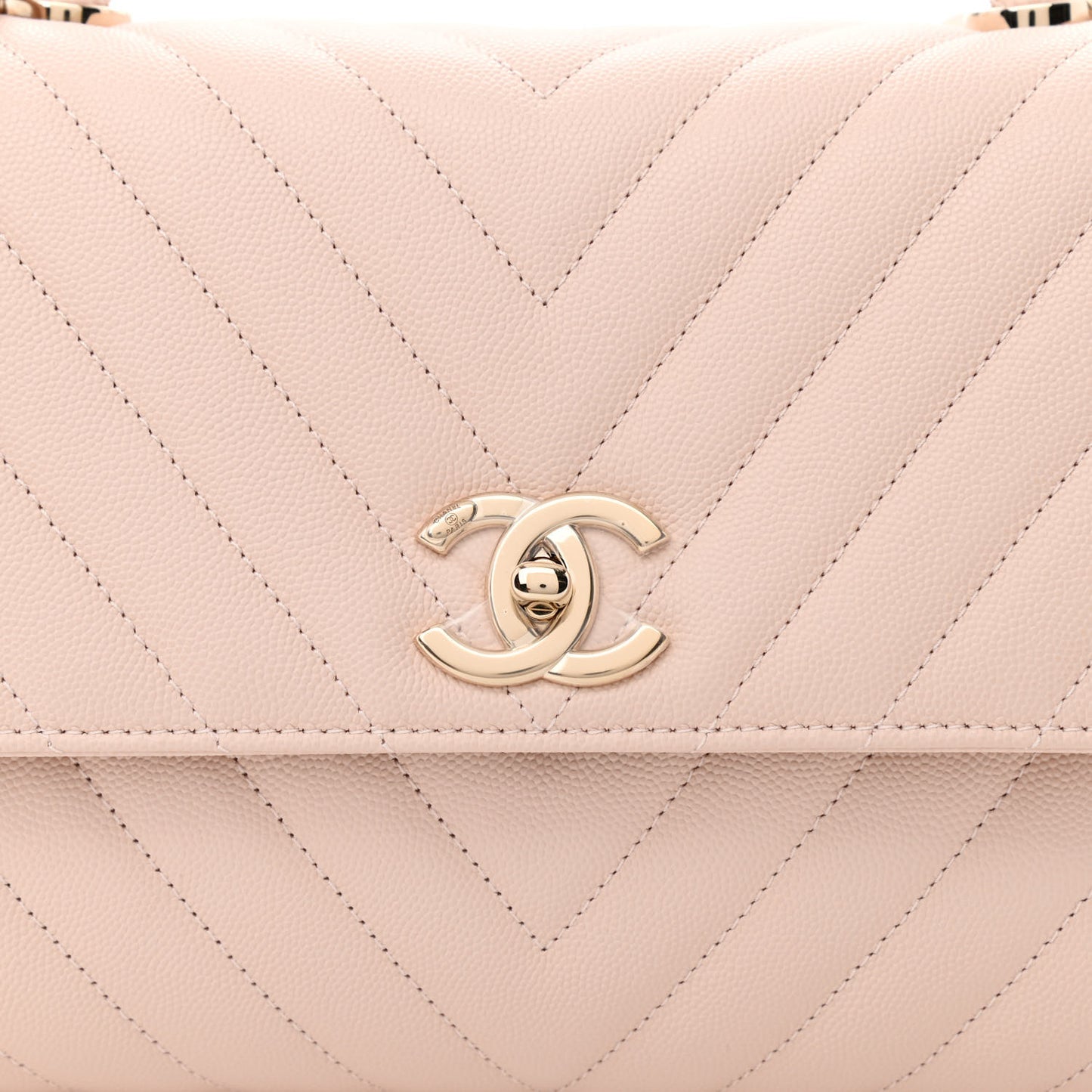 Caviar Chevron Quilted Small Coco Handle Flap Beige