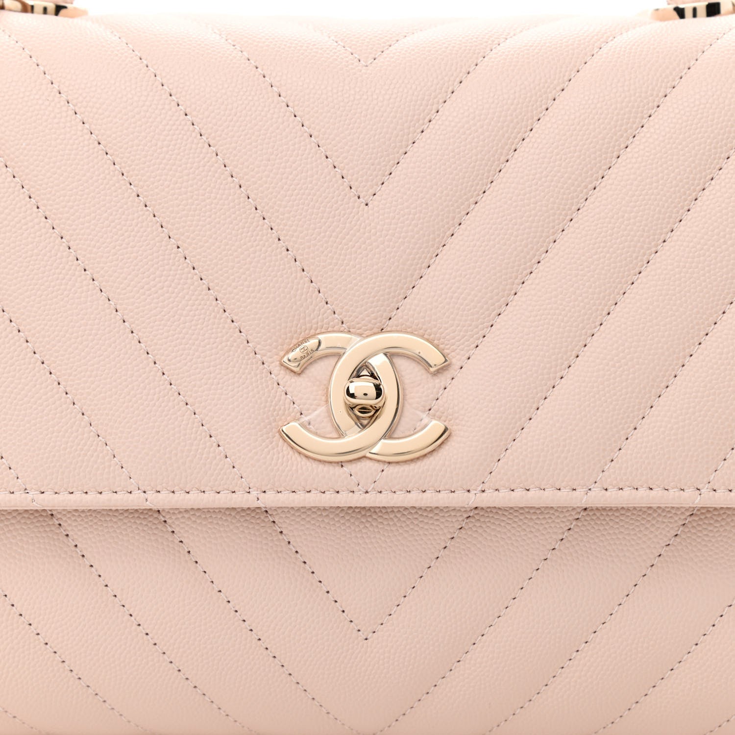 Chanel Caviar Chevron Quilted Small Coco Handle Flap Beige 8 of 11