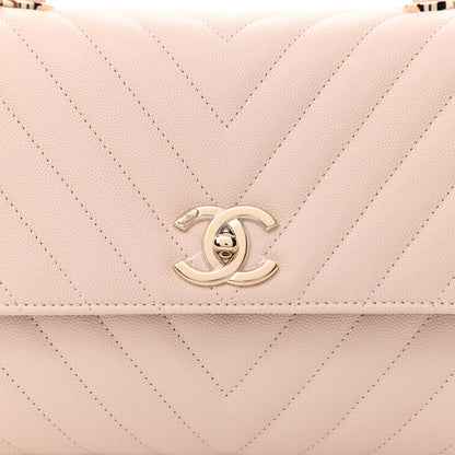Chanel Caviar Chevron Quilted Small Coco Handle Flap Beige 8 of 11