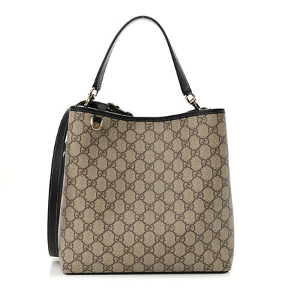 Gucci GG Supreme Monogram Medium Emblem Bucket Bag Beige Dark Brown Black 1 of 12
