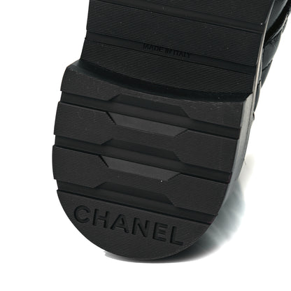 Chanel Shiny Calfskin Quilted Lace Up Combat Boots 39 Black 8 of 9