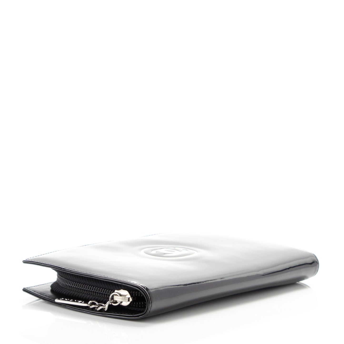 Patent Large CC Compact Zip Gusset Wallet Black