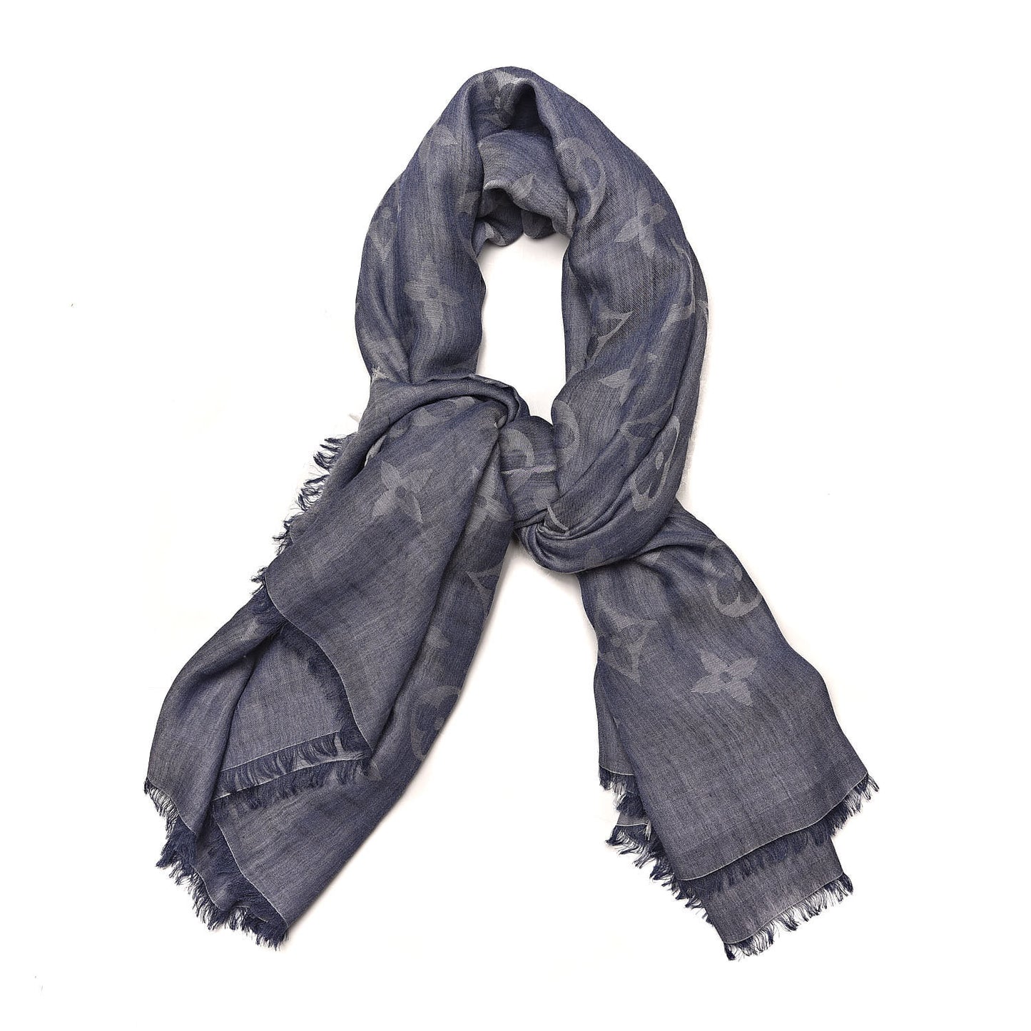 Wool Cotton Silk Daily Monogram Stole Denim