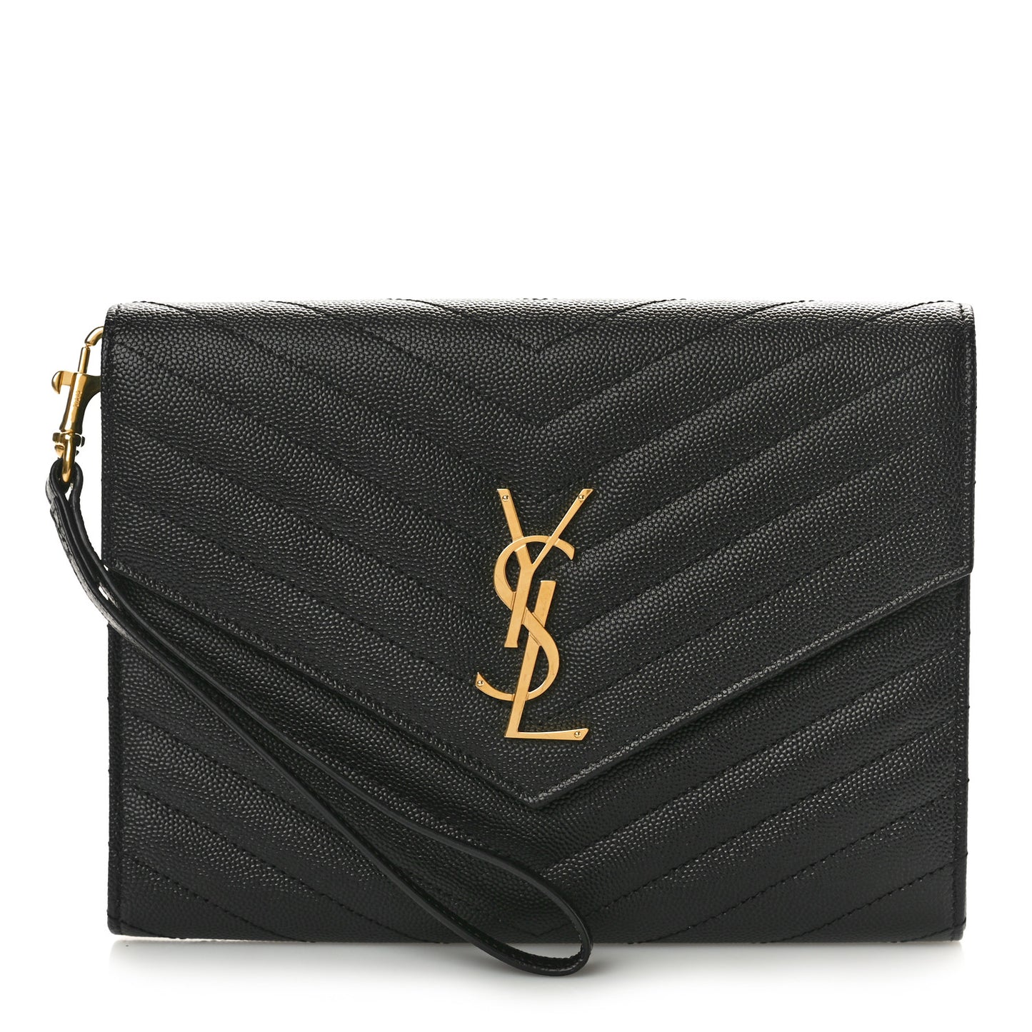 Grain De Poudre Matelasse Chevron Monogram Envelope Clutch Black