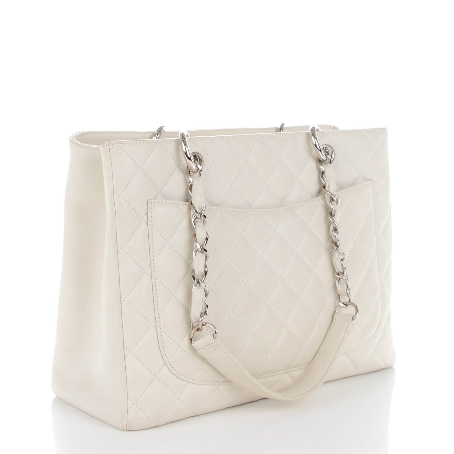 Caviar Quilted Grand Shopping Tote GST White