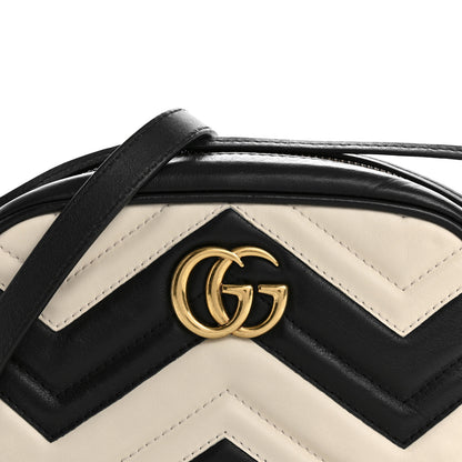 Gucci Calfskin Matelasse Mini GG Marmont Chain Shoulder Bag Black White 8 of 14