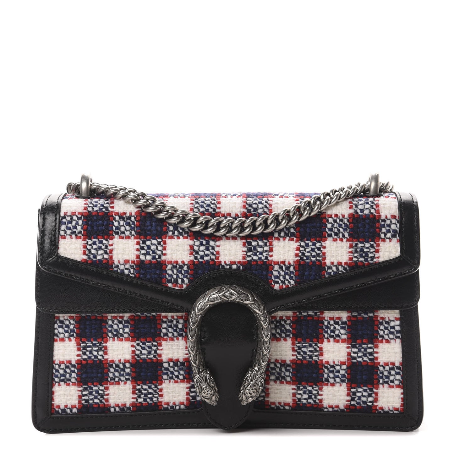 Vintage Tweed Check Small Dionysus Shoulder Bag White Hibiscus Red Marine