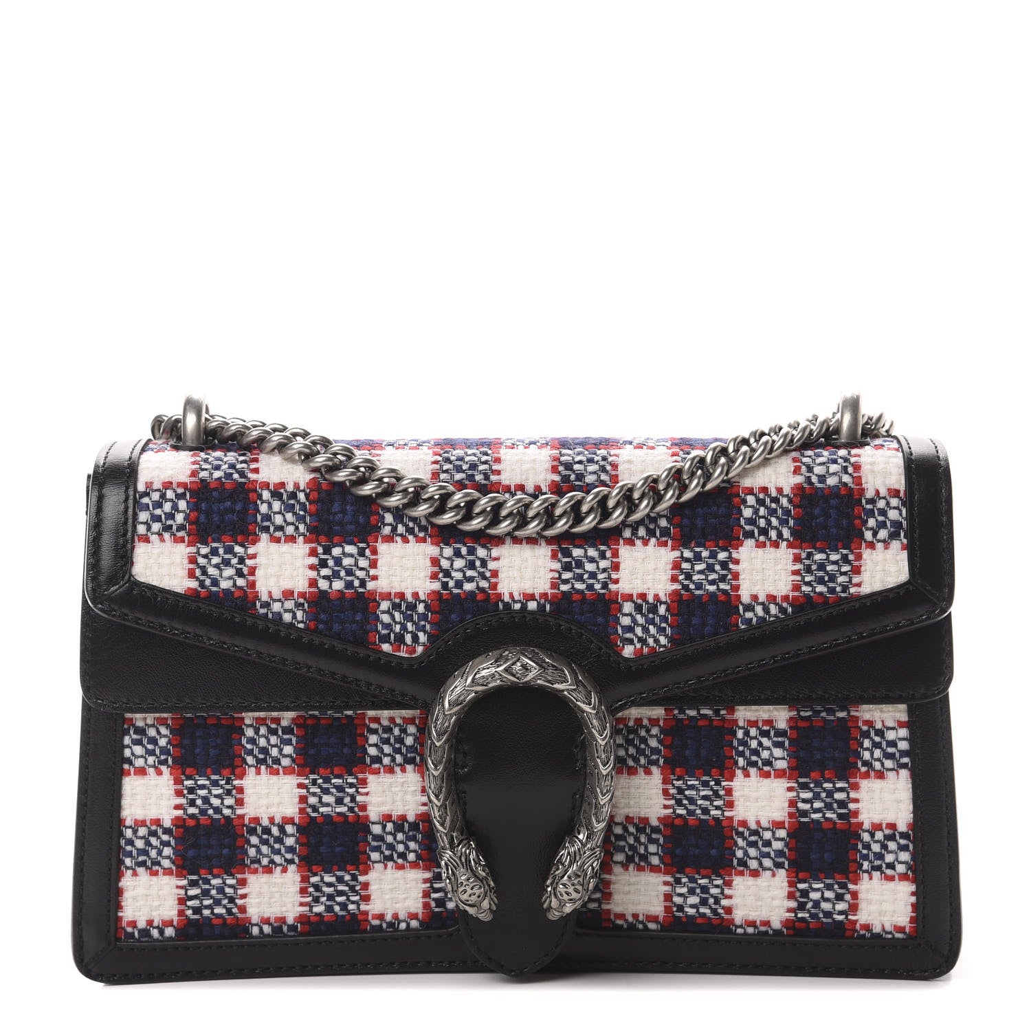 Gucci Vintage Tweed Check Small Dionysus Shoulder Bag White Hibiscus Red Marine 1 of 11