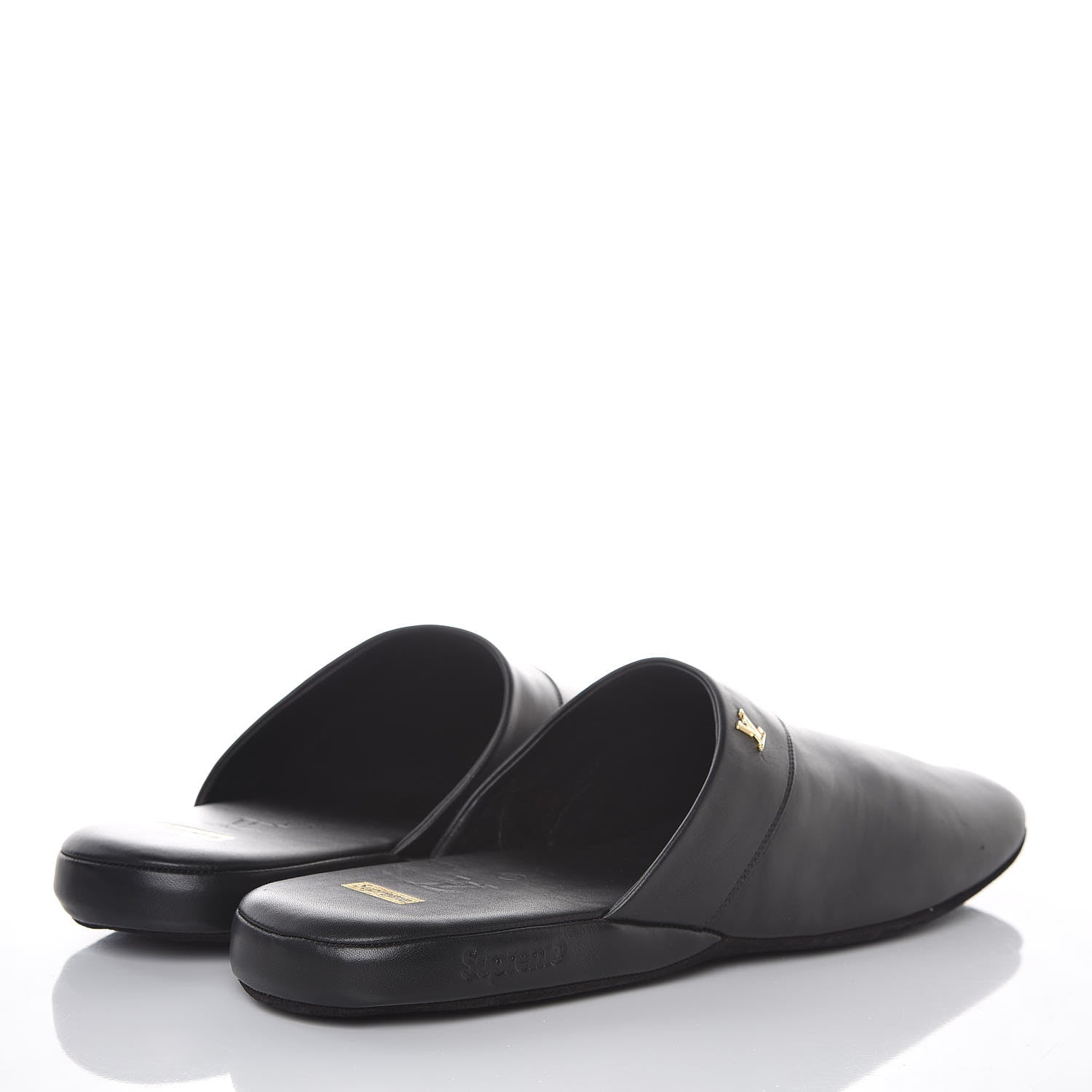 Louis Vuitton X SUPREME Lambskin Mens Hugh Slippers 7 Black 4 of 8